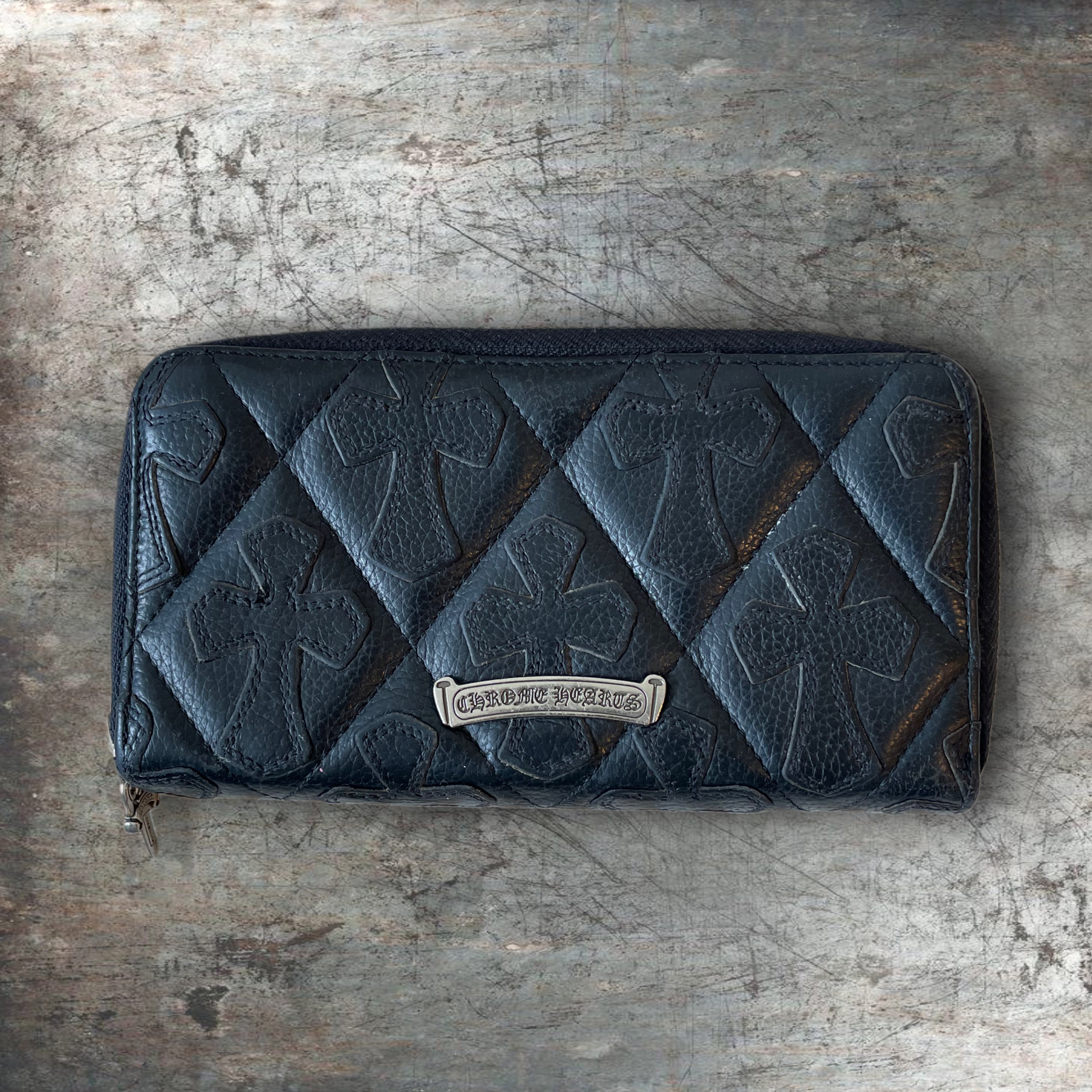 Chrome Hearts Cemetery Cross Dagger Quilted Leather Wallet