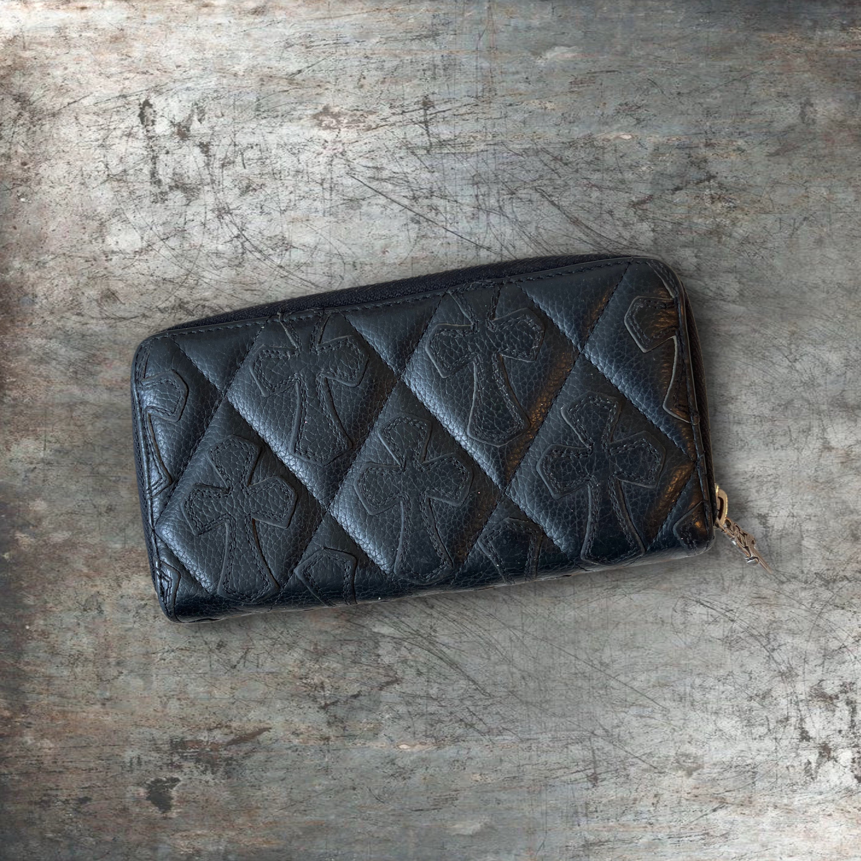 Chrome Hearts Cemetery Cross Dagger Quilted Leather Wallet