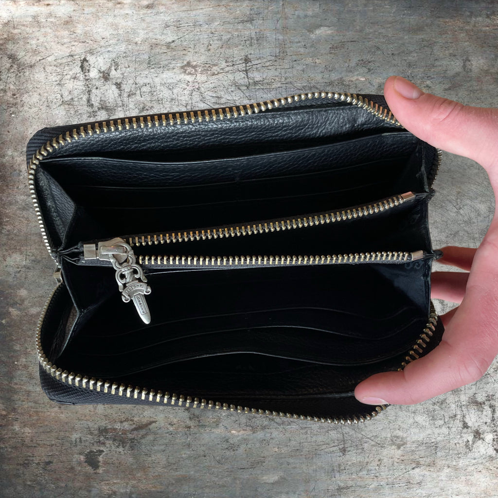 Chrome Hearts Cemetery Cross Dagger Quilted Leather Wallet