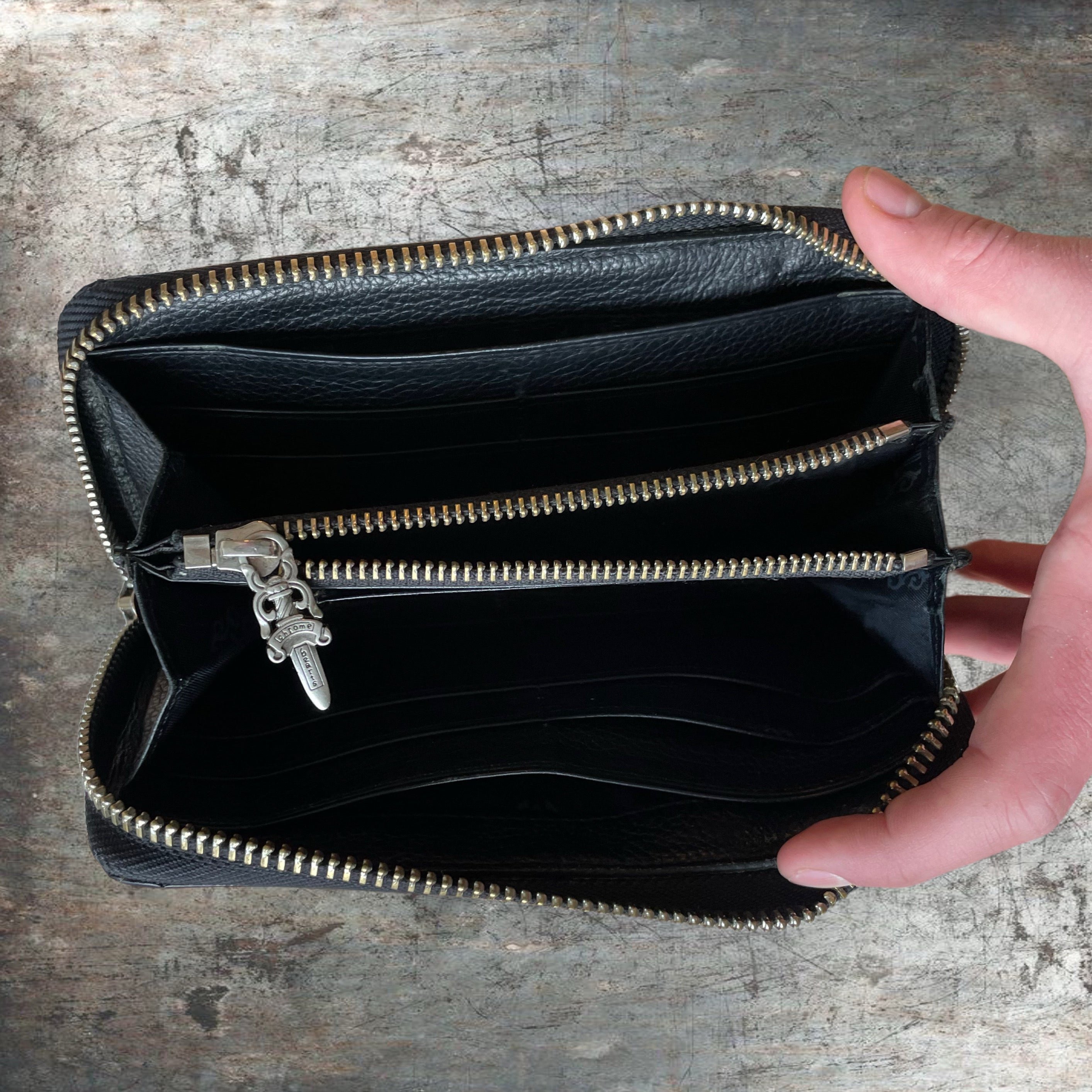 Chrome Hearts Cemetery Cross Dagger Quilted Leather Wallet