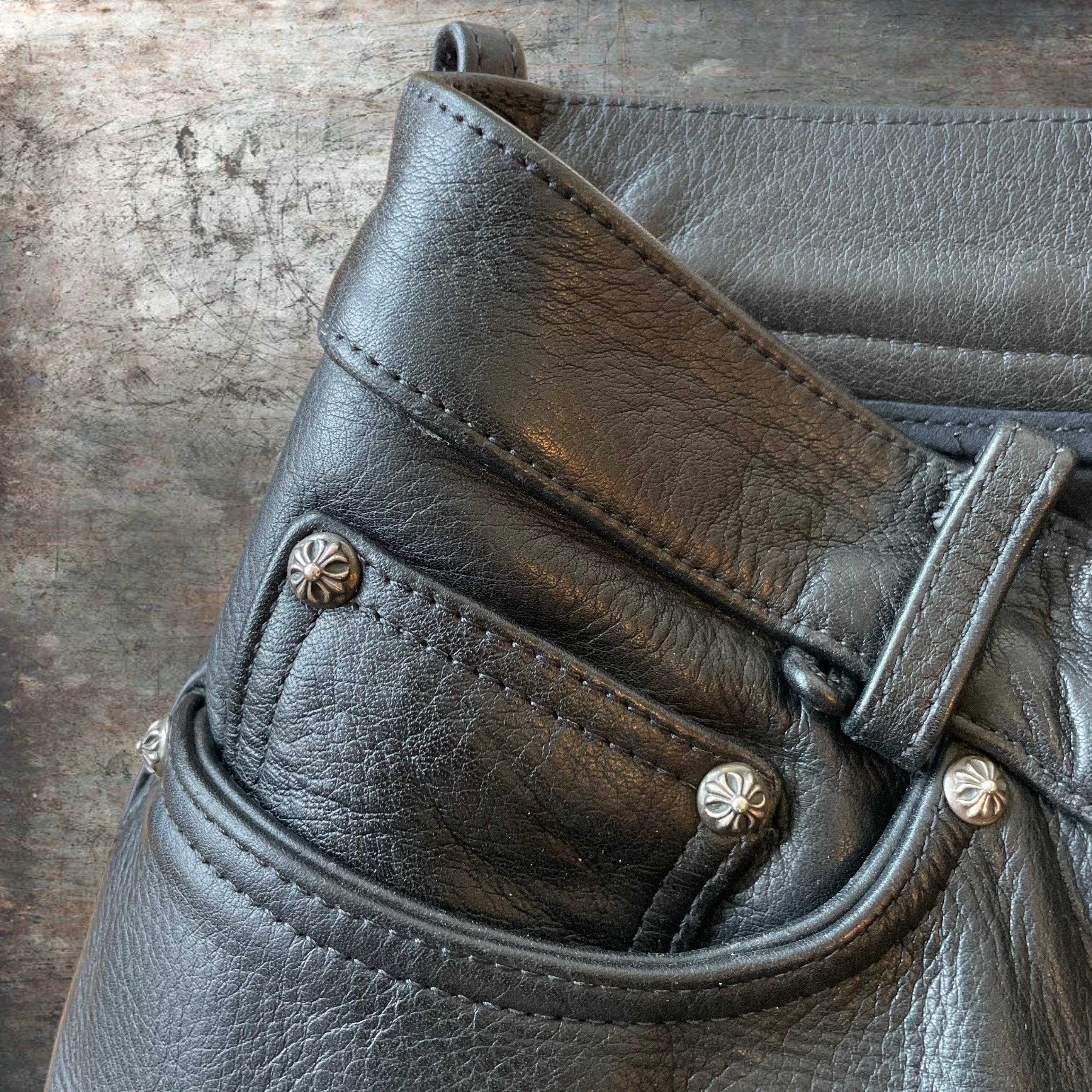 Chrome Hearts Fleur Knee Leather Pants  Size 28