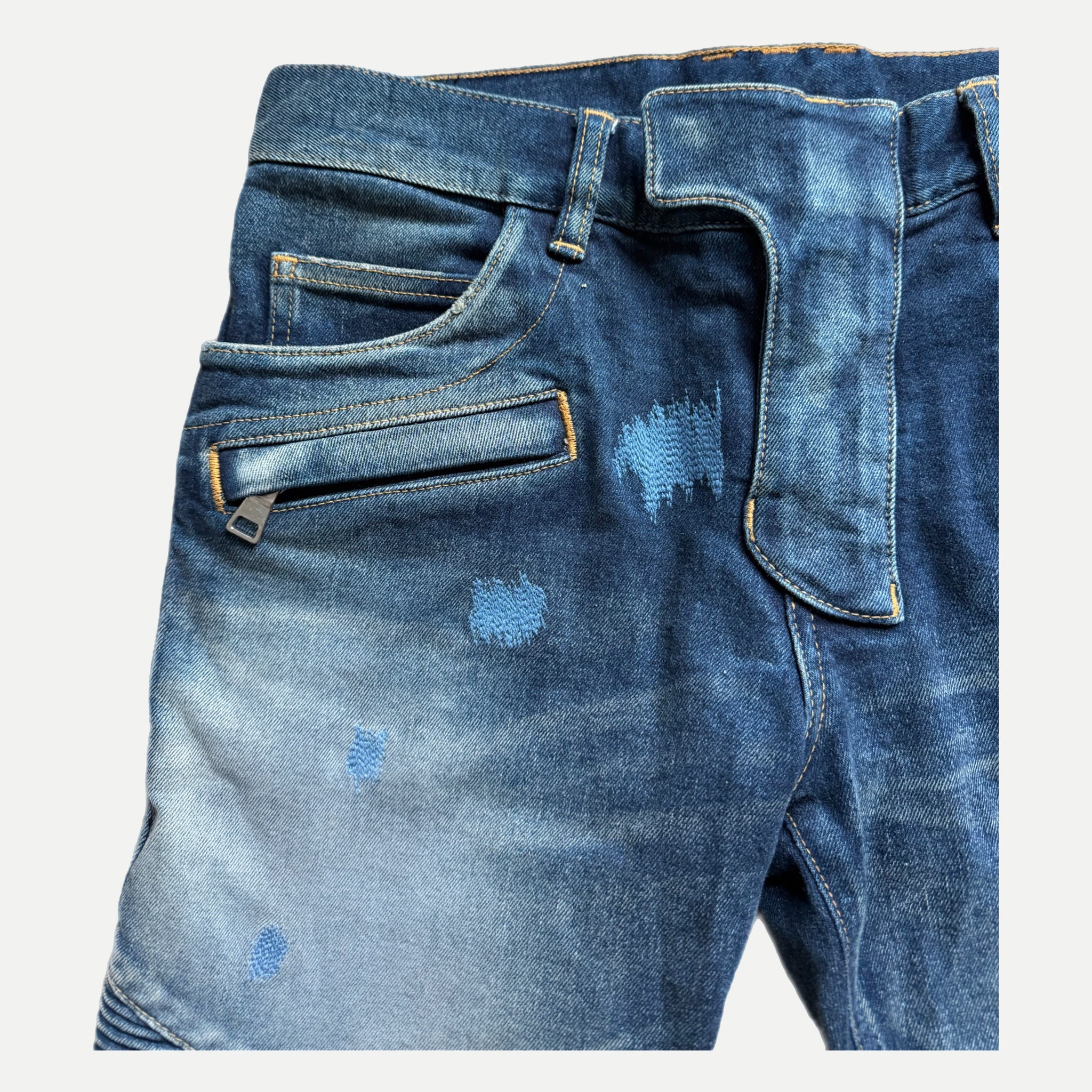 Balmain Distressed Moto Biker Jeans