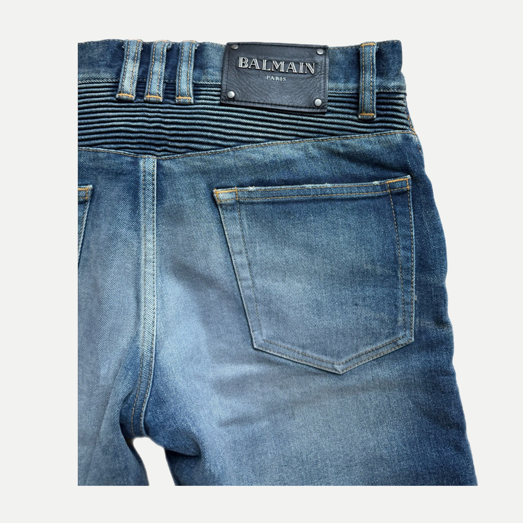 Balmain Distressed Moto Biker Jeans