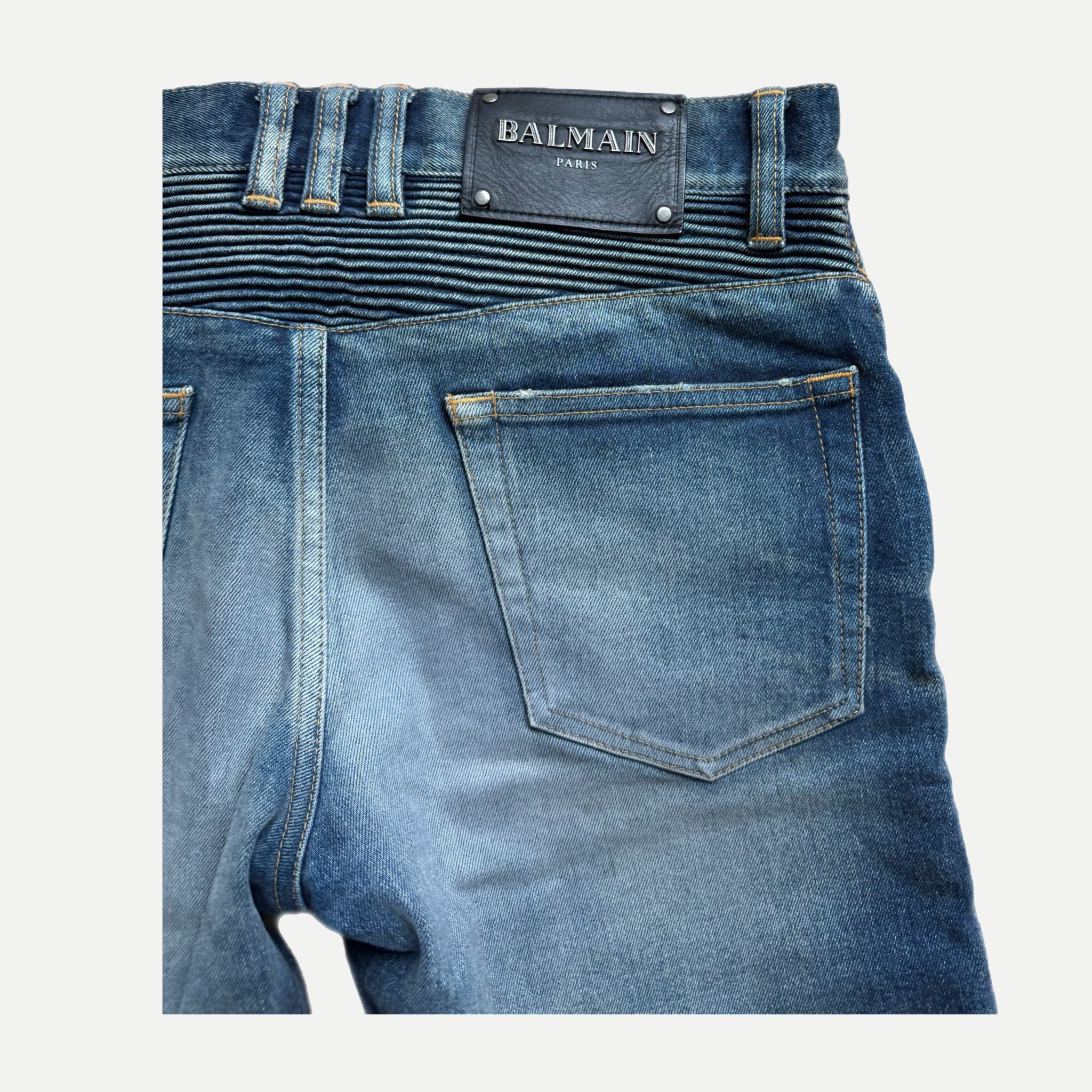 Balmain Distressed Moto Biker Jeans