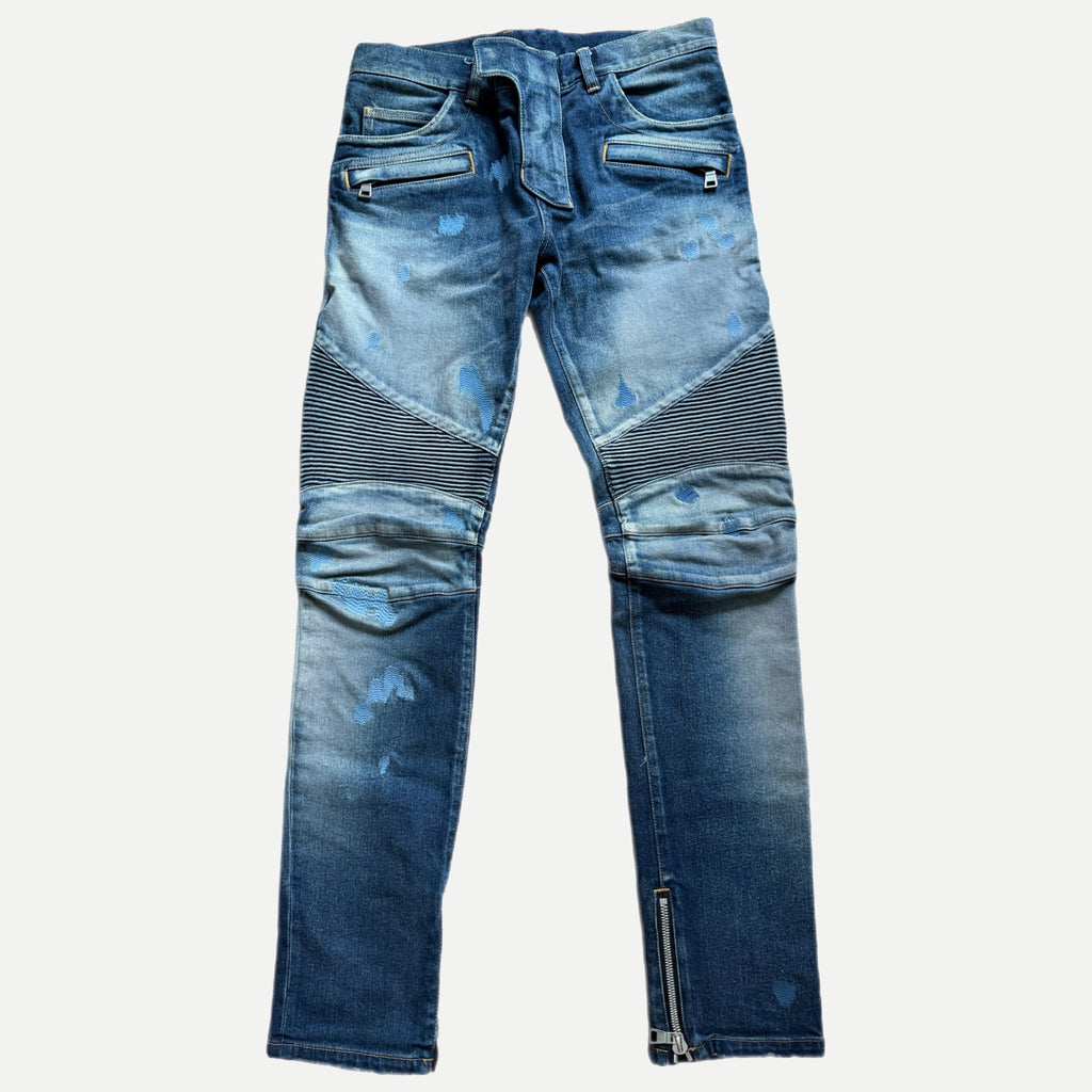 Balmain Distressed Moto Biker Jeans