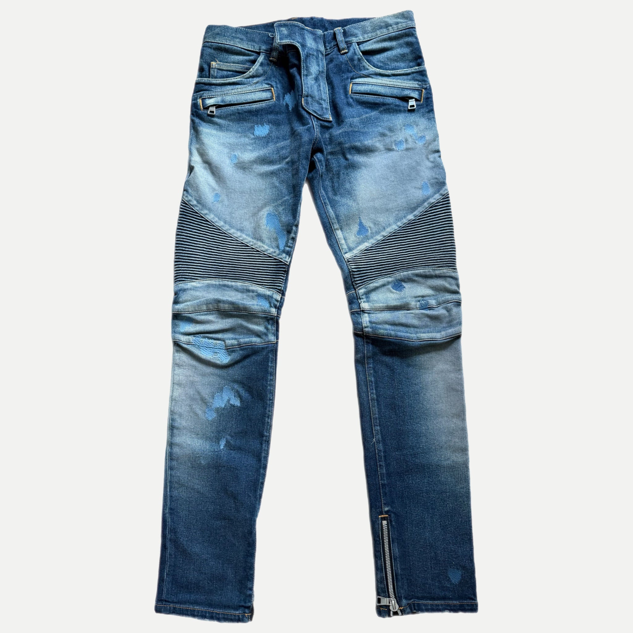 Balmain Distressed Moto Biker Jeans