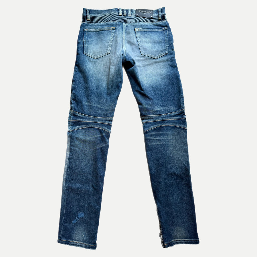 Balmain Distressed Moto Biker Jeans