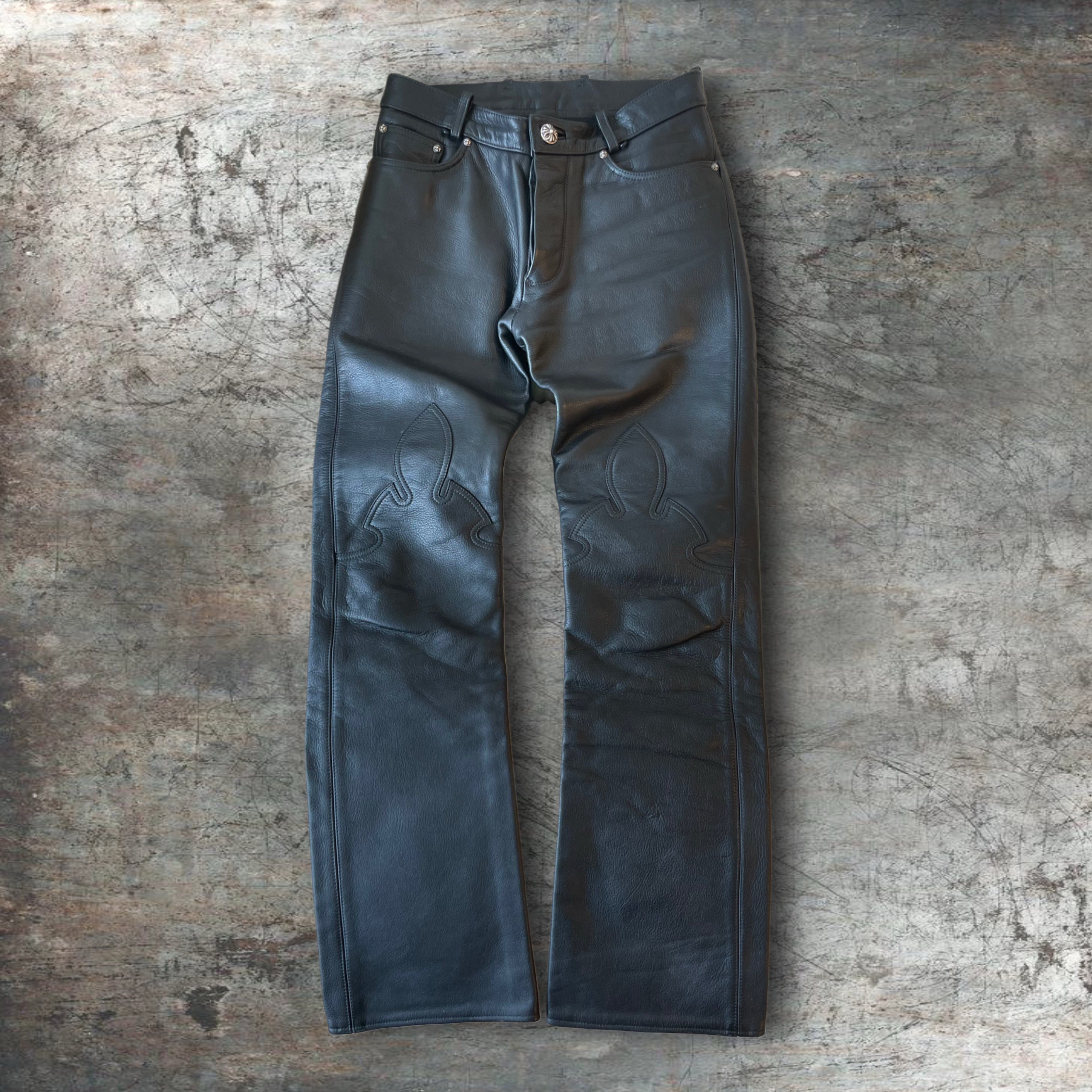 Chrome Hearts Fleur Knee Leather Pants  Size 28