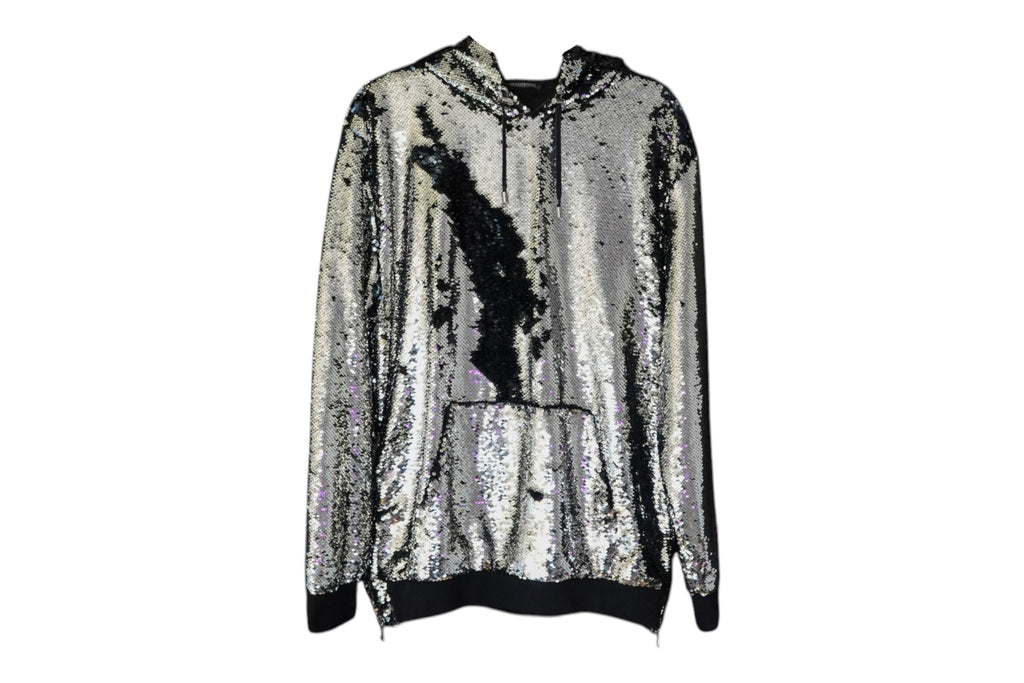 Balmain FW19 Silver Sequin Side Zip Hoodie