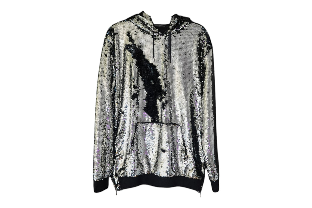 Balmain FW19 Silver Sequin Side Zip Hoodie