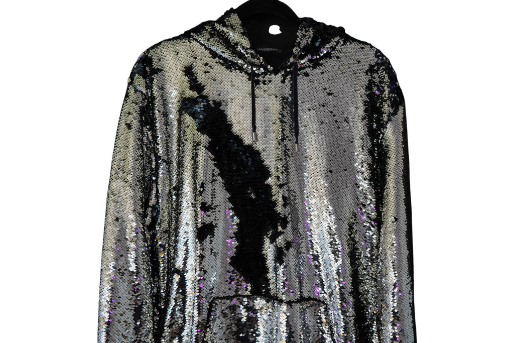 Balmain FW19 Silver Sequin Side Zip Hoodie