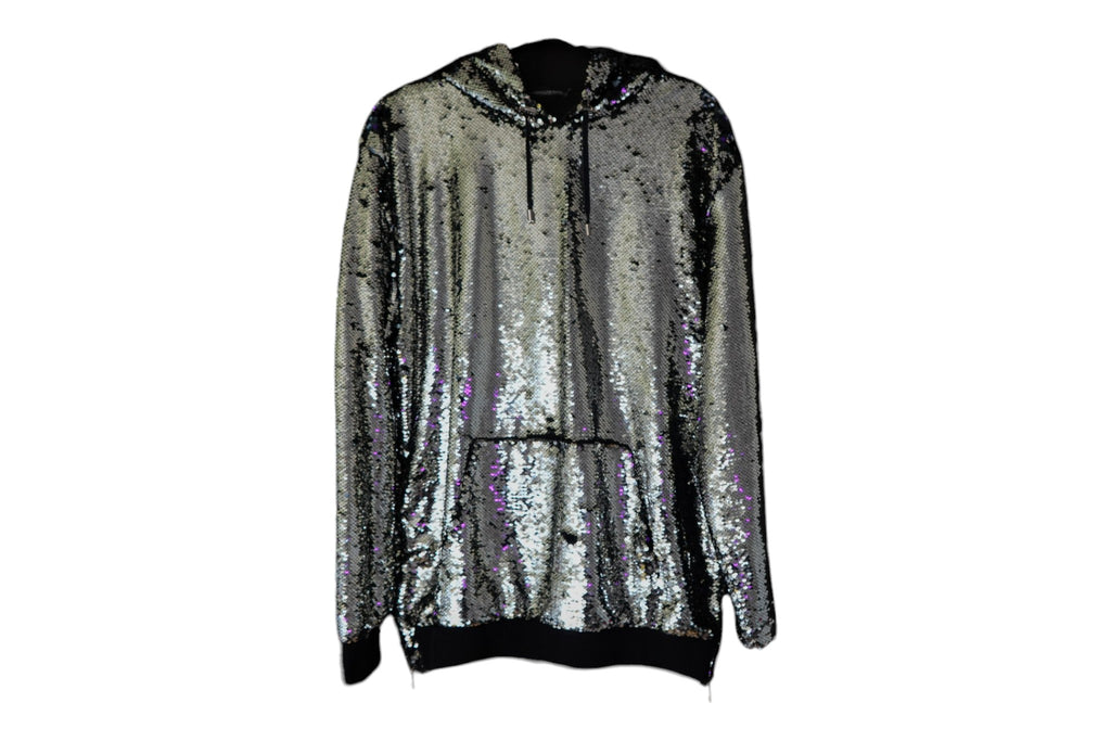 Balmain FW19 Silver Sequin Side Zip Hoodie