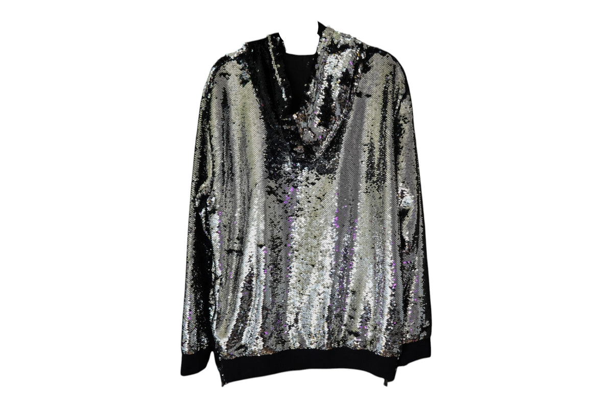 Balmain FW19 Silver Sequin Side Zip Hoodie