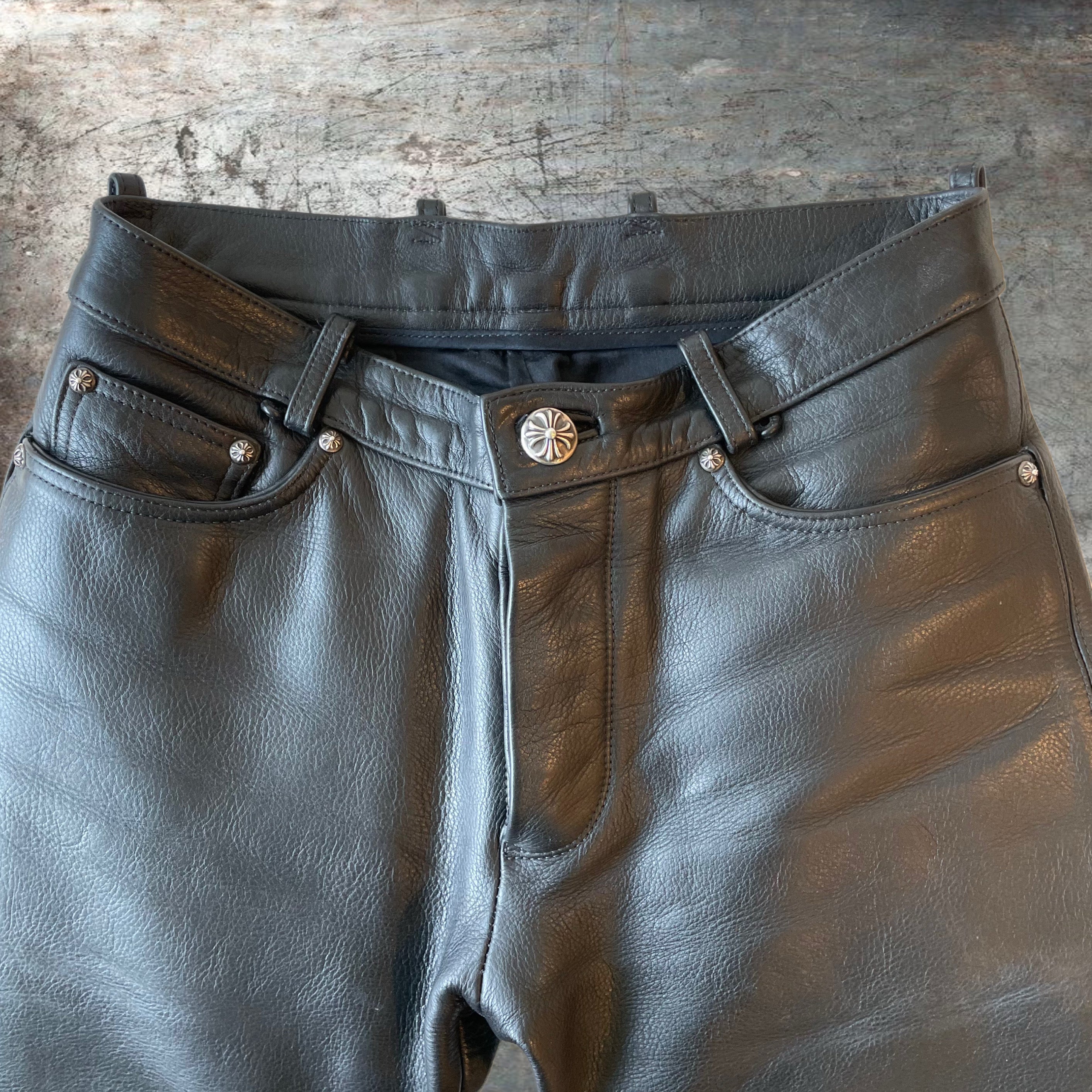 Chrome Hearts Fleur Knee Leather Pants  Size 28