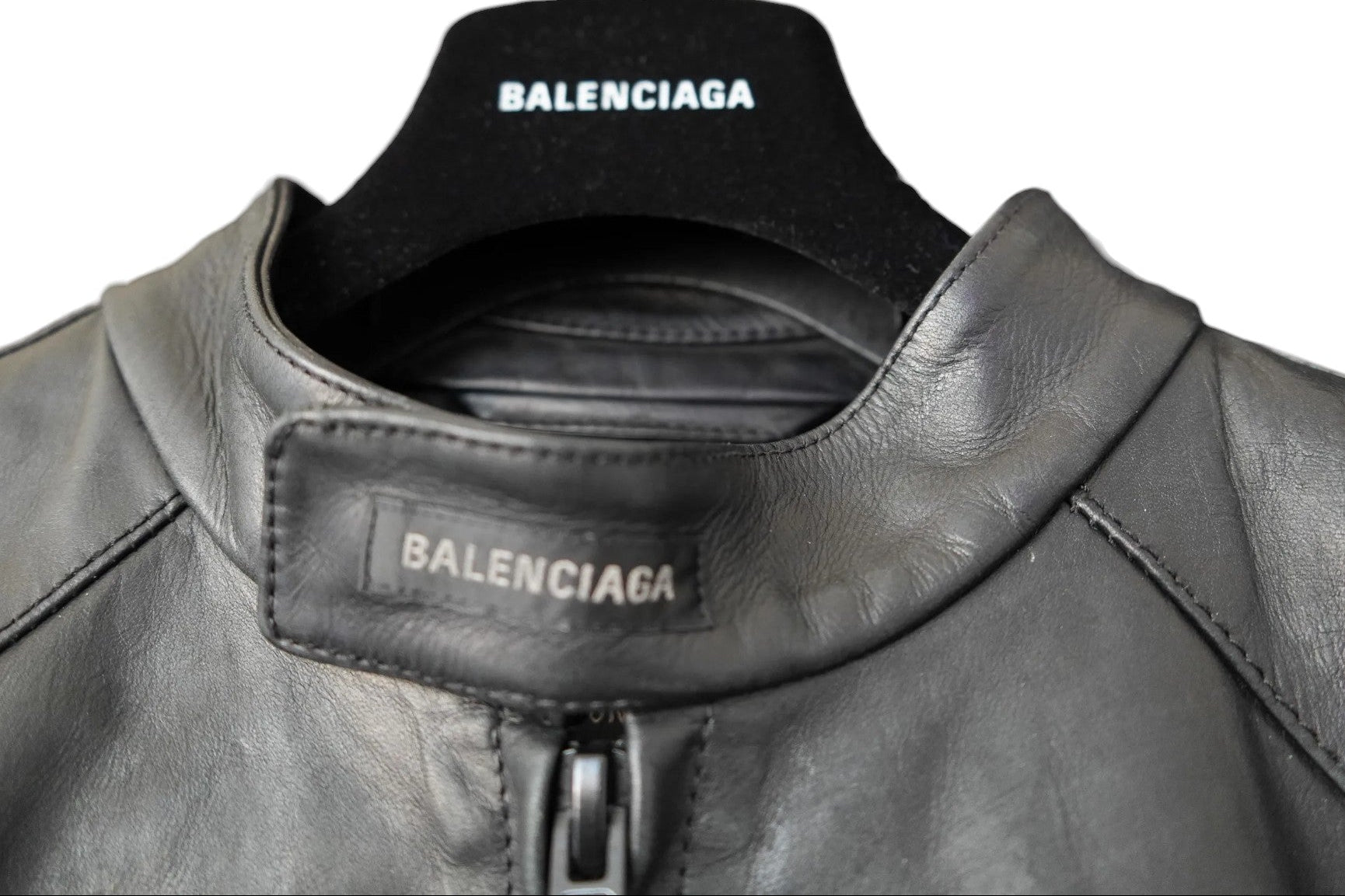Balenciaga Laminated Bullskin Leather Biker Jacket