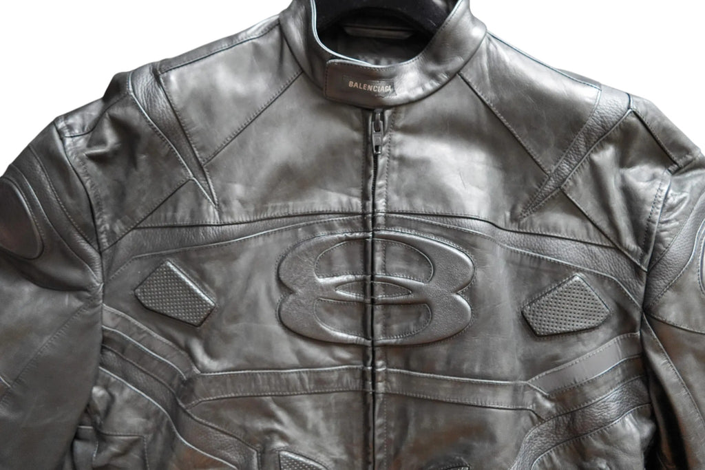 Balenciaga Laminated Bullskin Leather Biker Jacket