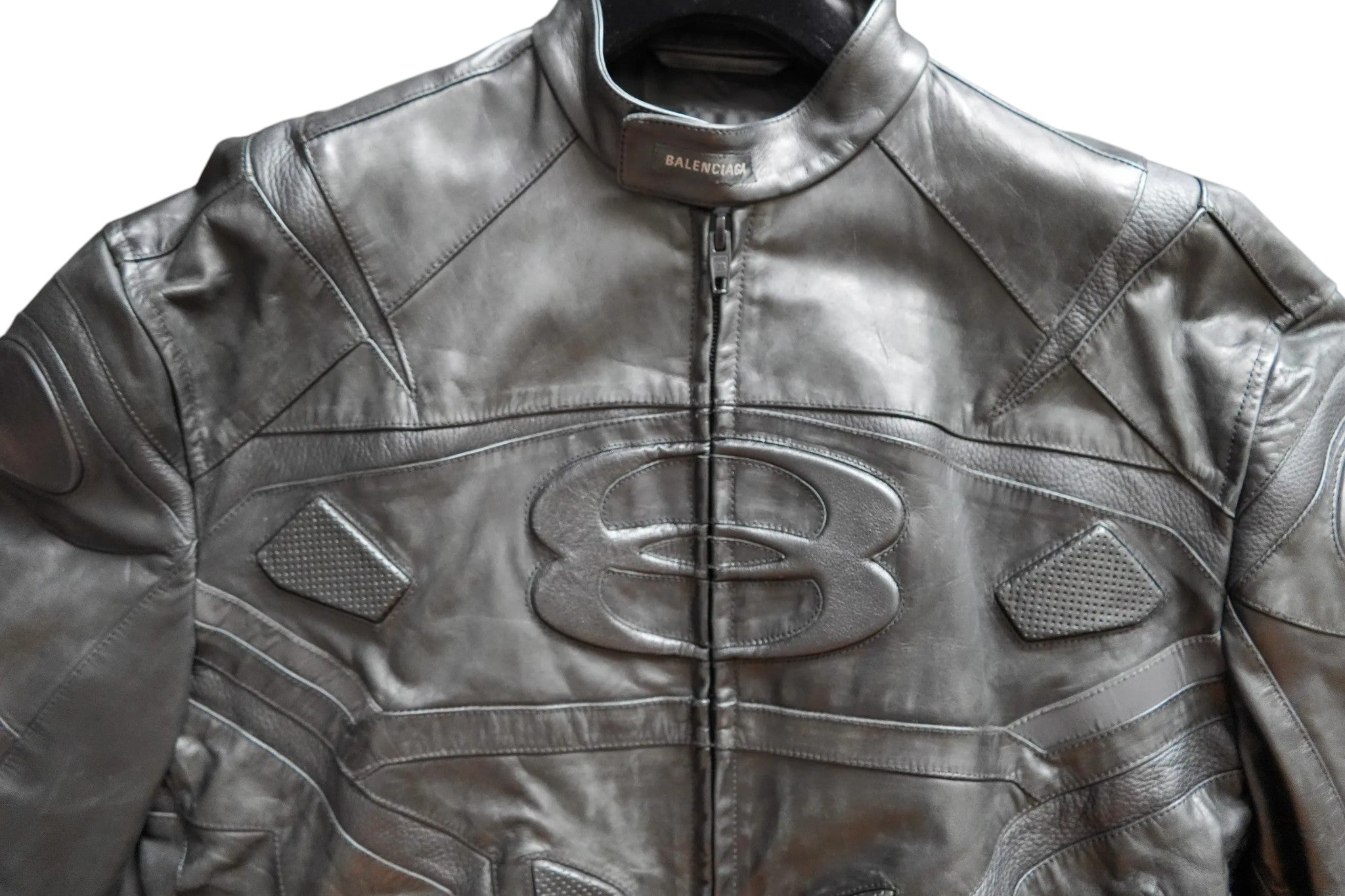 Balenciaga Laminated Bullskin Leather Biker Jacket